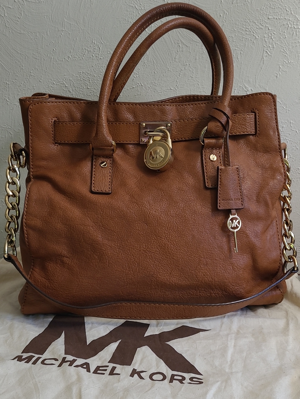 Michael Kors Cognac Hamilton Leather Satchel with Gold Hardware